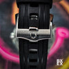 OMEGA signed clasp on black rubber watch strap